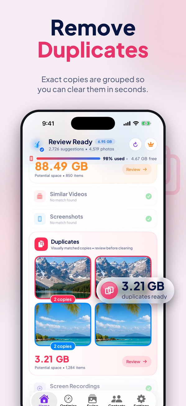 SpaceFresh Files and Contacts Cleanup